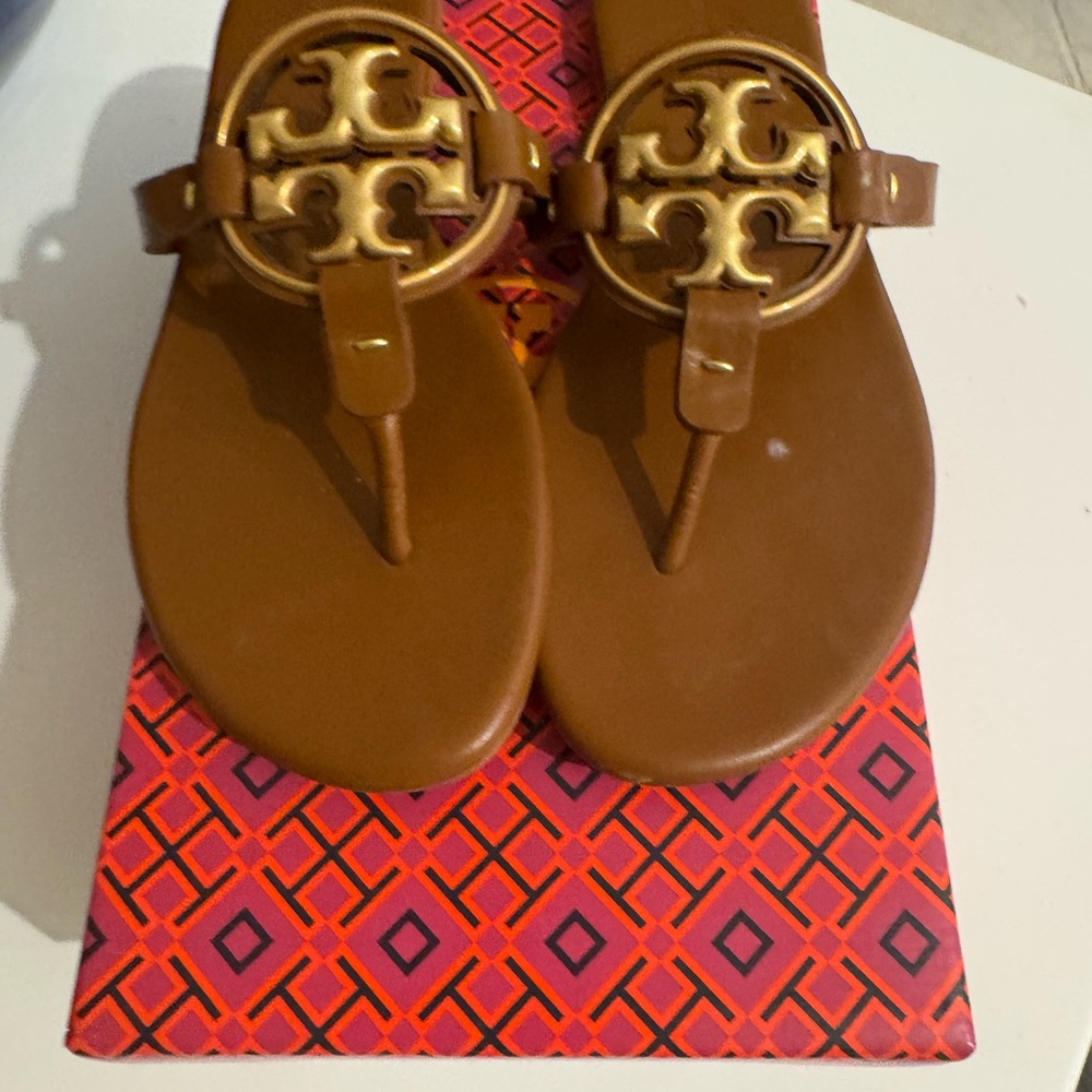 Tory Burch Brown Sandals with Gold Logo